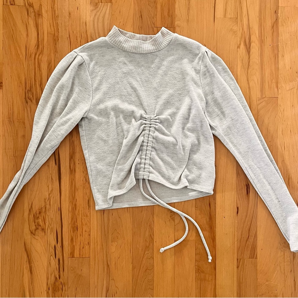 Project Social T Light Gray Ruched Long Sleeve Top
